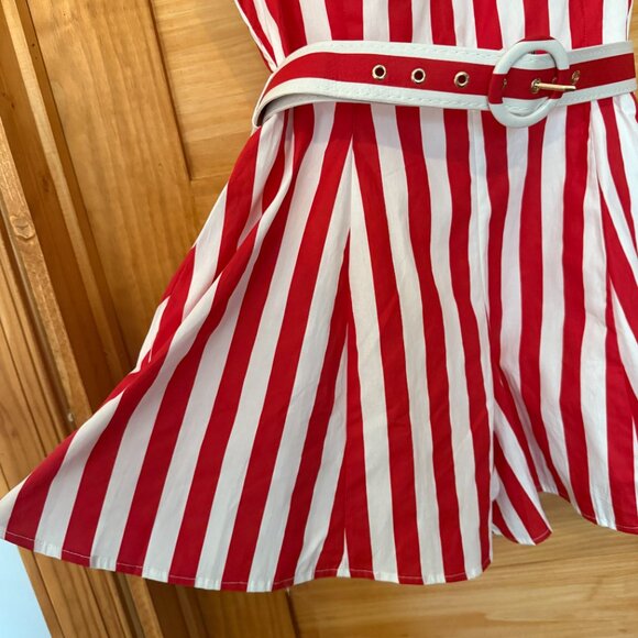 Prosperina NEW Red White Stripe Belted Flared Leg Romper size L - Picture 8 of 10